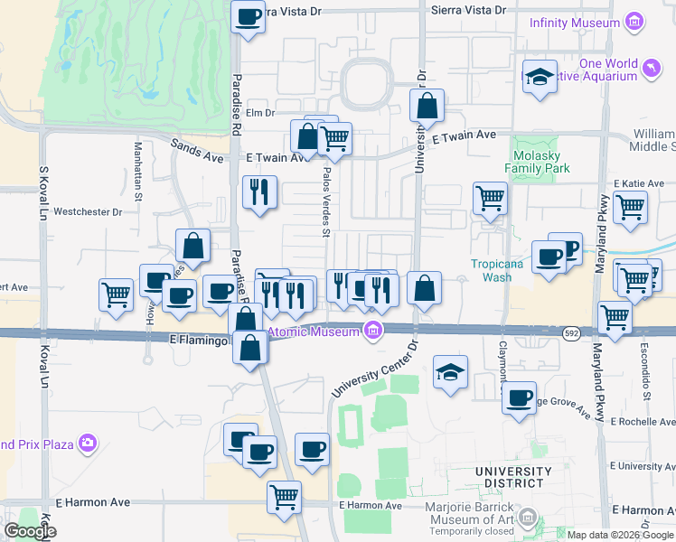 map of restaurants, bars, coffee shops, grocery stores, and more near 3982 Voxna Street in Las Vegas