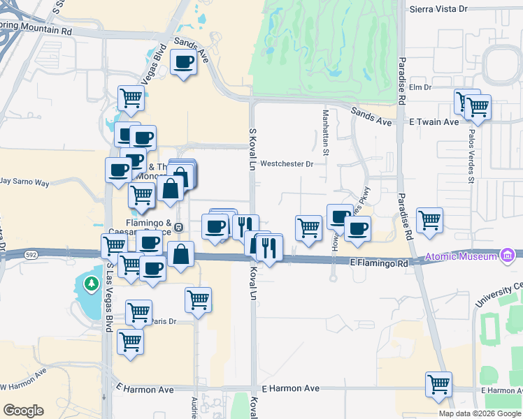 map of restaurants, bars, coffee shops, grocery stores, and more near in Paradise