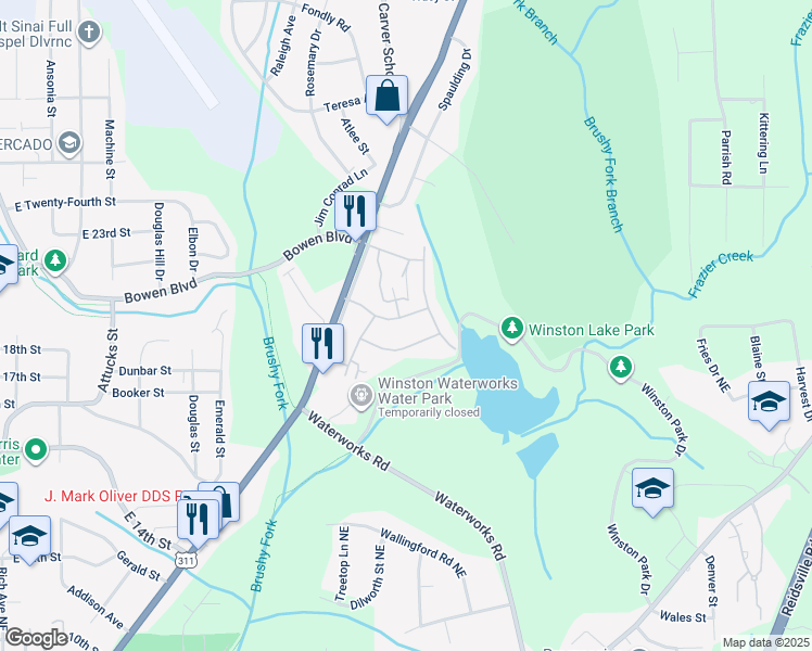 map of restaurants, bars, coffee shops, grocery stores, and more near 200-298 Lakeview Blvd in Winston-Salem