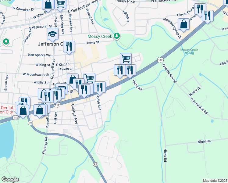 map of restaurants, bars, coffee shops, grocery stores, and more near 249 East Broadway Boulevard in Jefferson City