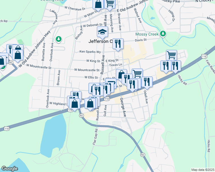 map of restaurants, bars, coffee shops, grocery stores, and more near 1406 North Butler Avenue in Jefferson City