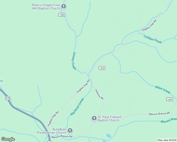 map of restaurants, bars, coffee shops, grocery stores, and more near 747 Hughes Gap Road in Bakersville