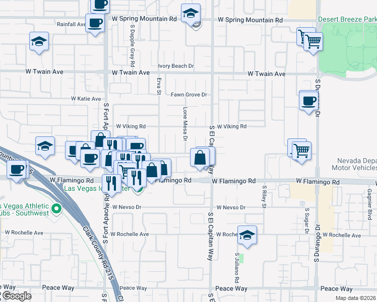 map of restaurants, bars, coffee shops, grocery stores, and more near 3990 Lone Mesa Drive in Las Vegas