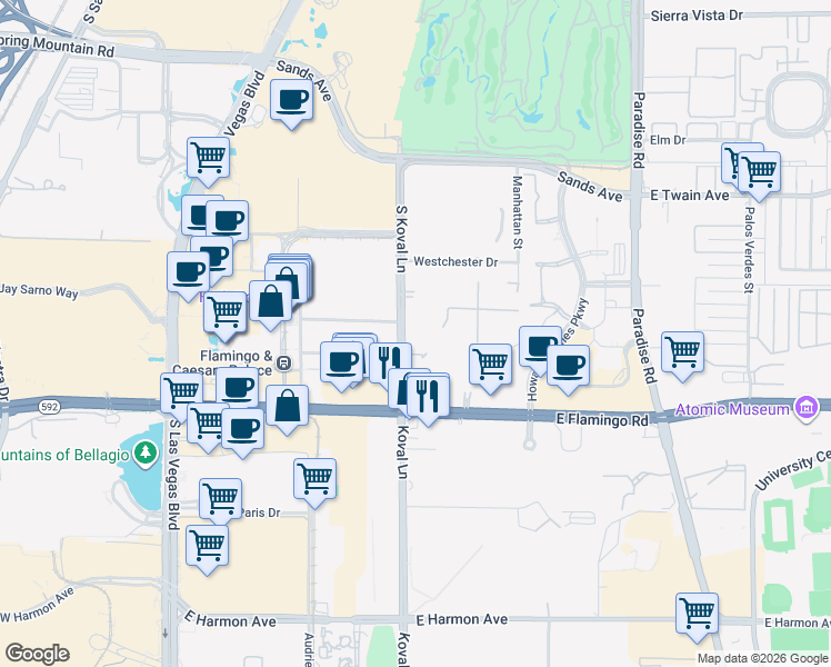 map of restaurants, bars, coffee shops, grocery stores, and more near in Paradise