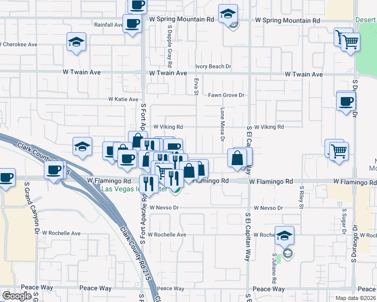 map of restaurants, bars, coffee shops, grocery stores, and more near 3990 Equinox Court in Las Vegas