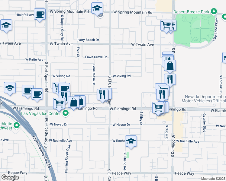 map of restaurants, bars, coffee shops, grocery stores, and more near 8983 Emerald Waters Court in Las Vegas