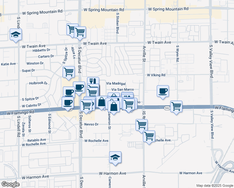 map of restaurants, bars, coffee shops, grocery stores, and more near 4594 Vía San Rafael in Las Vegas