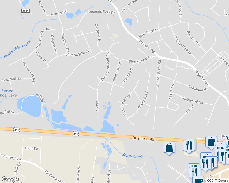 map of restaurants, bars, coffee shops, grocery stores, and more near 275 Post Oak Road in Kernersville