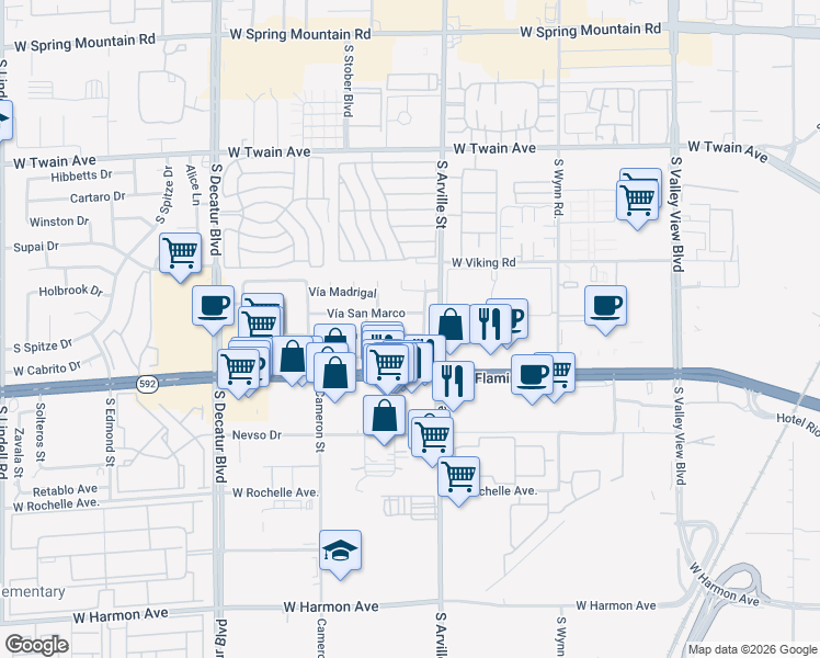 map of restaurants, bars, coffee shops, grocery stores, and more near 4416 Vía San Rafael in Las Vegas
