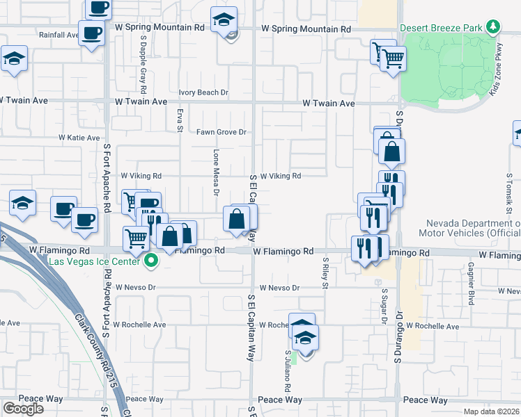 map of restaurants, bars, coffee shops, grocery stores, and more near 8983 Emerald Waters Court in Las Vegas