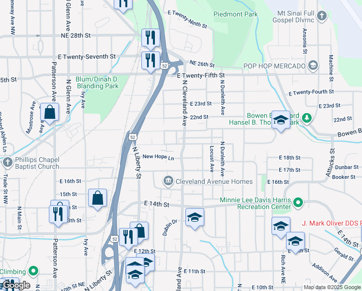 map of restaurants, bars, coffee shops, grocery stores, and more near 1150 Bethlehem Lane in Winston-Salem