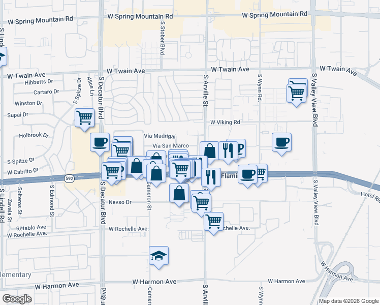 map of restaurants, bars, coffee shops, grocery stores, and more near 4416 Vía San Rafael in Las Vegas