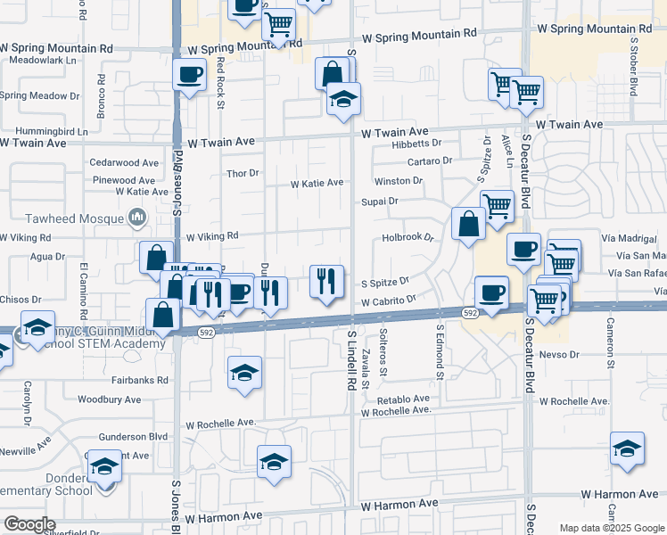 map of restaurants, bars, coffee shops, grocery stores, and more near 3979 Keystone Court in Las Vegas