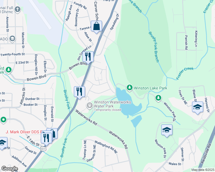 map of restaurants, bars, coffee shops, grocery stores, and more near 200-298 Lakeview Blvd in Winston-Salem