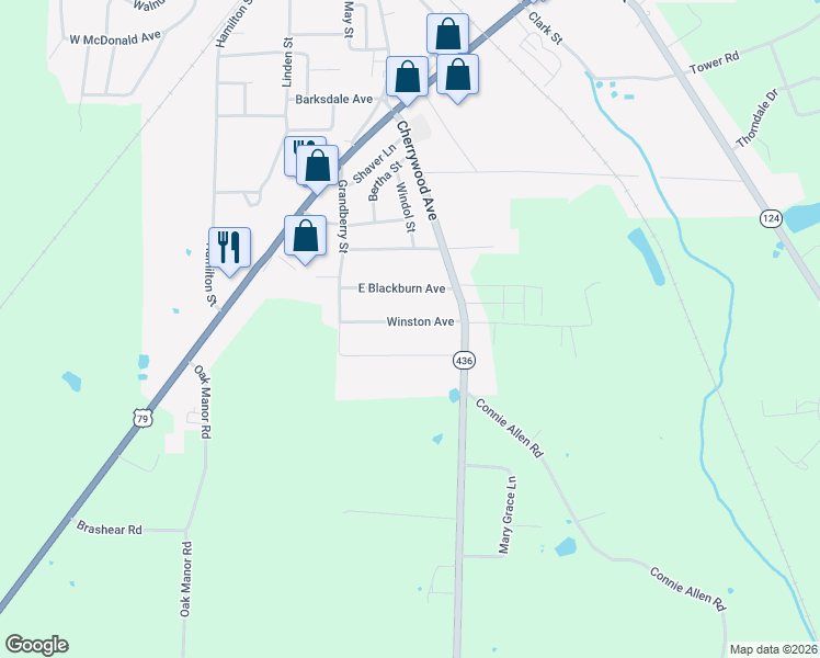 map of restaurants, bars, coffee shops, grocery stores, and more near 115 Winston Avenue in McKenzie