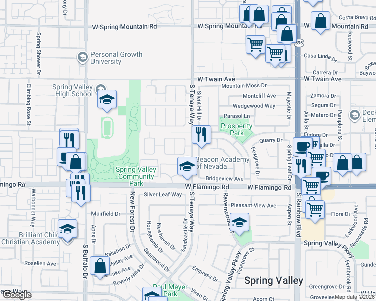 map of restaurants, bars, coffee shops, grocery stores, and more near 3974 South Roundwood Street in Las Vegas