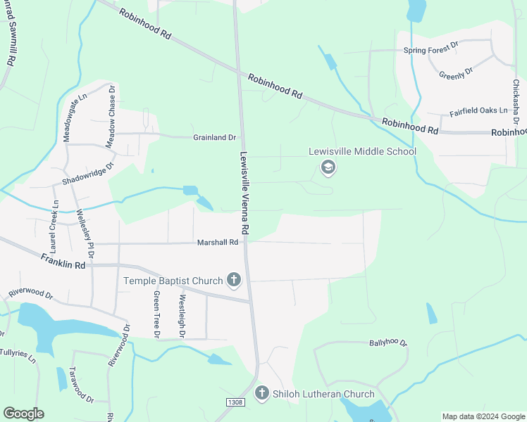 map of restaurants, bars, coffee shops, grocery stores, and more near Dexter Drive in Lewisville