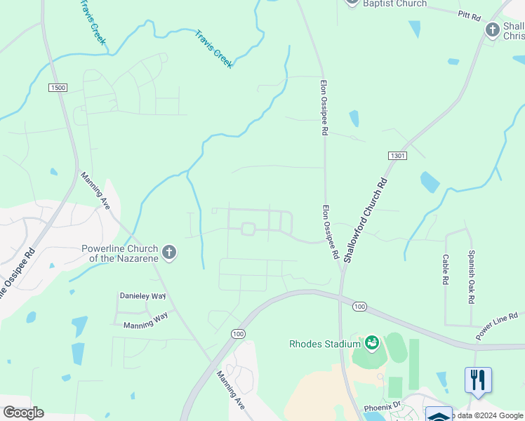 map of restaurants, bars, coffee shops, grocery stores, and more near 521 Olsen Drive in Elon