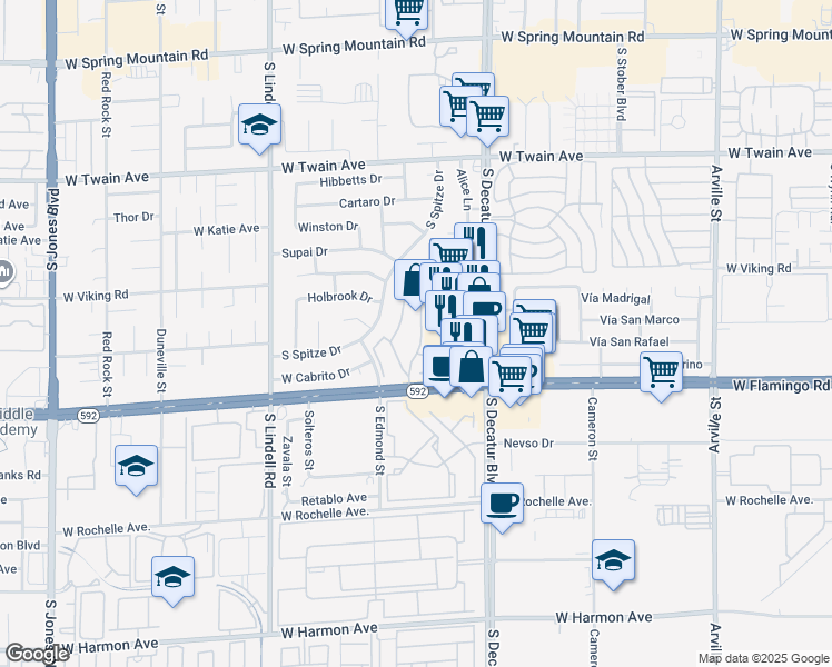 map of restaurants, bars, coffee shops, grocery stores, and more near 3999 Delos Drive in Las Vegas