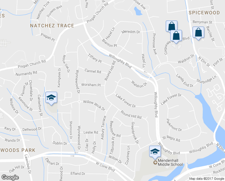 map of restaurants, bars, coffee shops, grocery stores, and more near 3301 Waldron Drive in Greensboro