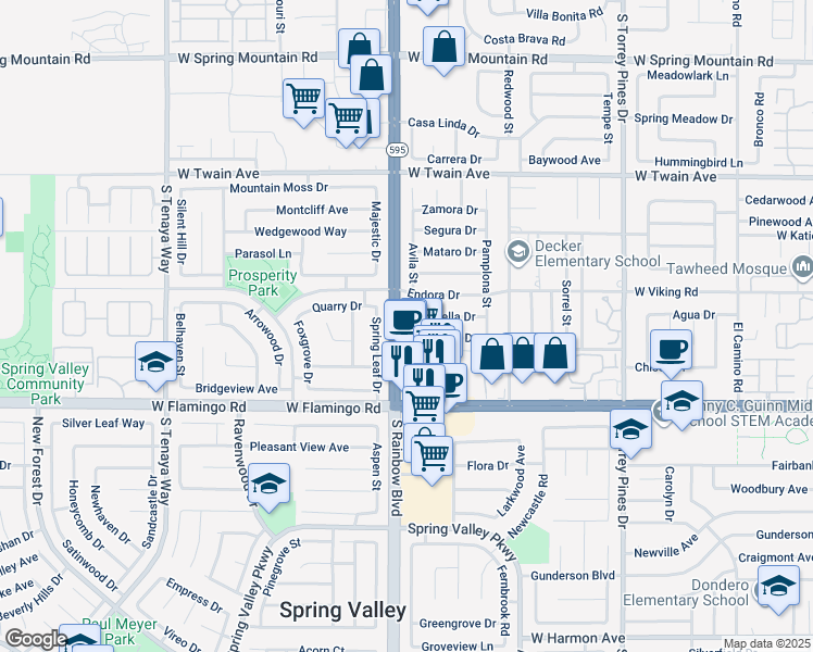 map of restaurants, bars, coffee shops, grocery stores, and more near 3959 Avila Street in Las Vegas