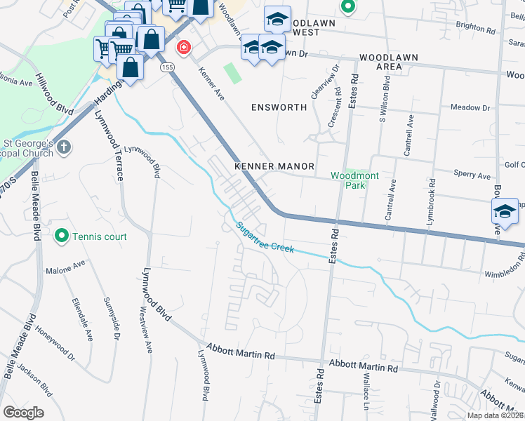 map of restaurants, bars, coffee shops, grocery stores, and more near 23 Washington Park in Nashville