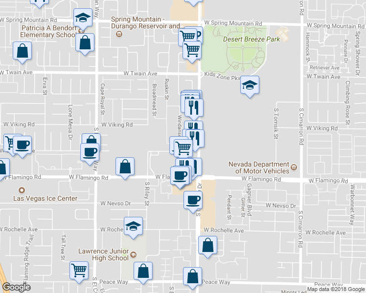 map of restaurants, bars, coffee shops, grocery stores, and more near 3986 Windansea Street in Las Vegas