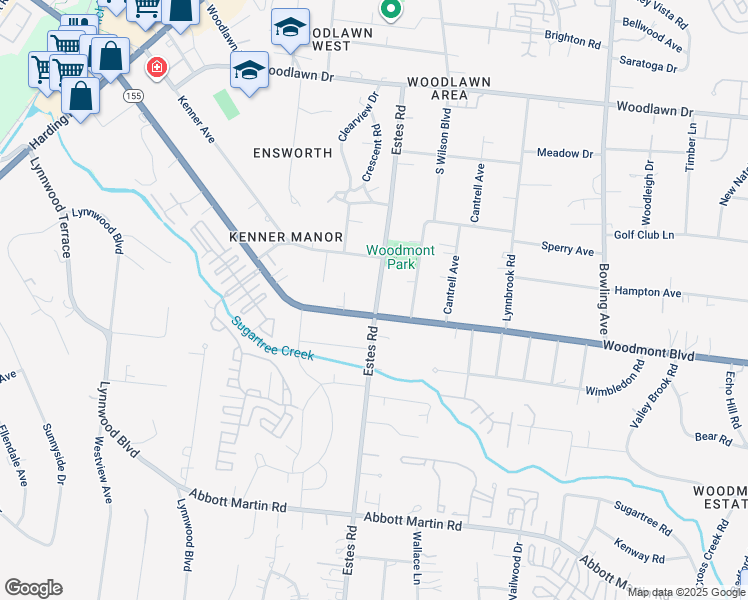 map of restaurants, bars, coffee shops, grocery stores, and more near 1011 Estes Road in Nashville
