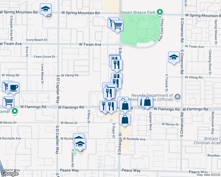 map of restaurants, bars, coffee shops, grocery stores, and more near 3986 Windansea Street in Las Vegas