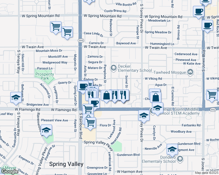 map of restaurants, bars, coffee shops, grocery stores, and more near 3956 Pamplona Street in Las Vegas