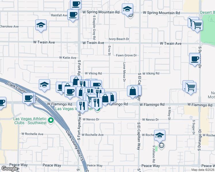 map of restaurants, bars, coffee shops, grocery stores, and more near 3990 Equinox Court in Las Vegas