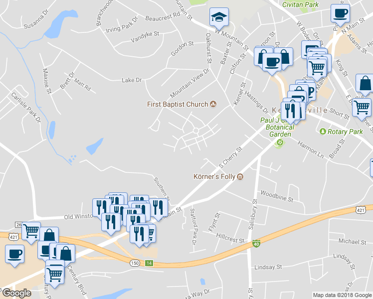 map of restaurants, bars, coffee shops, grocery stores, and more near 100 McConnell Landing in Kernersville
