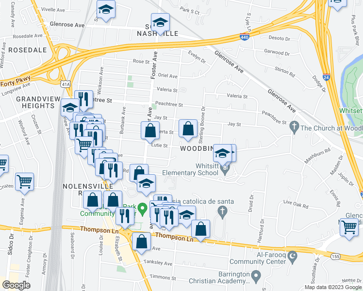 map of restaurants, bars, coffee shops, grocery stores, and more near 90 Lutie Street in Nashville