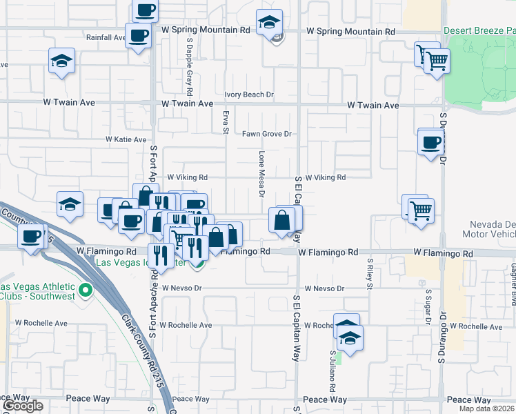 map of restaurants, bars, coffee shops, grocery stores, and more near 3990 Lone Mesa Drive in Las Vegas