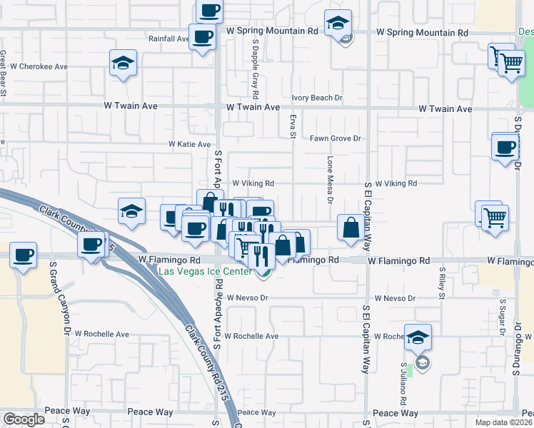 map of restaurants, bars, coffee shops, grocery stores, and more near 3980 Argent Star Court in Las Vegas