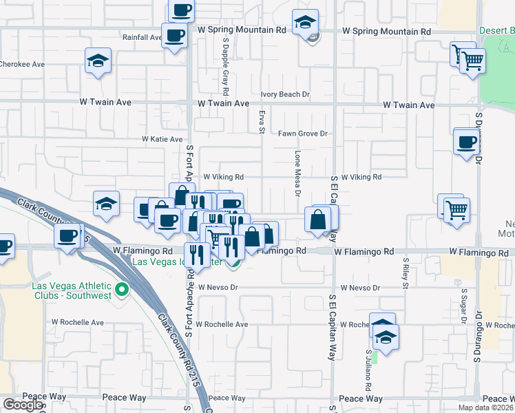 map of restaurants, bars, coffee shops, grocery stores, and more near 3990 Equinox Court in Las Vegas