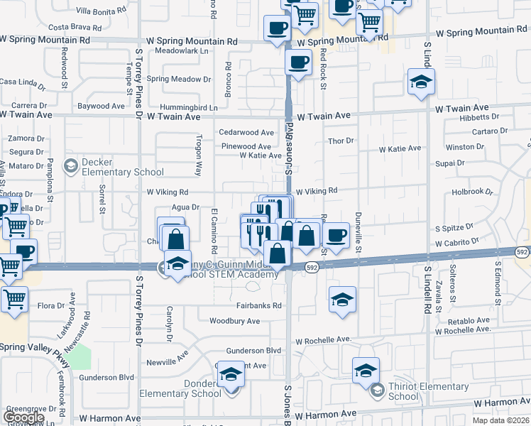 map of restaurants, bars, coffee shops, grocery stores, and more near 3925 South Jones Boulevard in Las Vegas