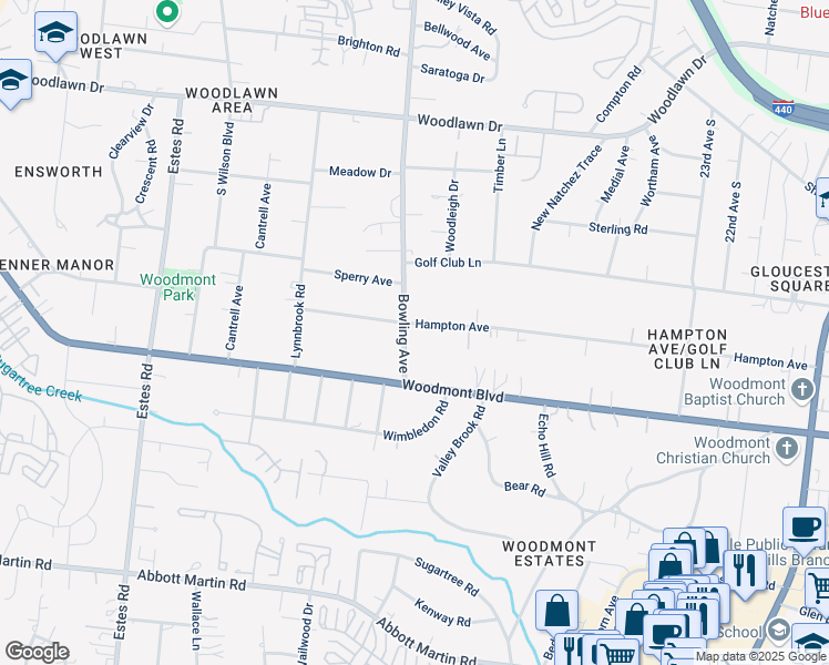 map of restaurants, bars, coffee shops, grocery stores, and more near 3519 Hampton Avenue in Nashville