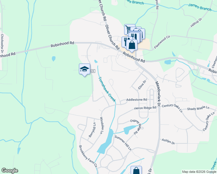 map of restaurants, bars, coffee shops, grocery stores, and more near 1628 Sweetgrass Trail in Winston-Salem