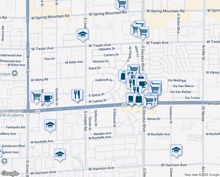 map of restaurants, bars, coffee shops, grocery stores, and more near 4015 South Spitze Drive in Las Vegas