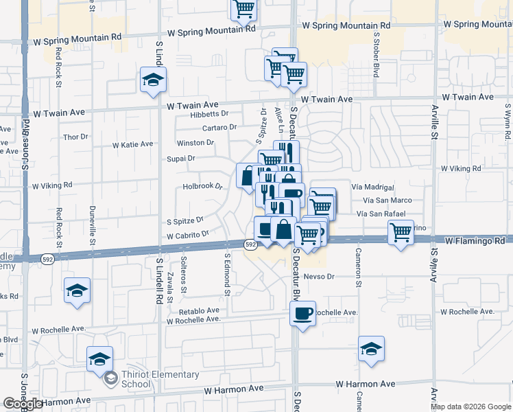 map of restaurants, bars, coffee shops, grocery stores, and more near 3988 Delos Drive in Las Vegas