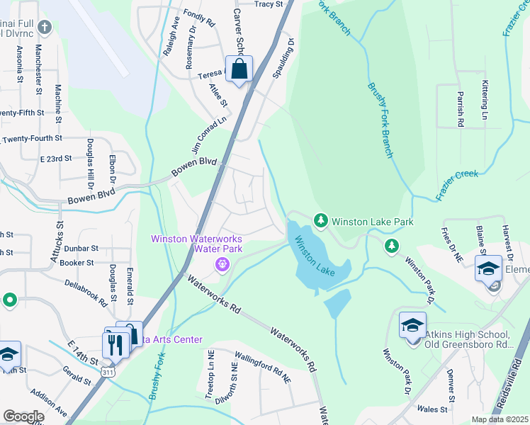 map of restaurants, bars, coffee shops, grocery stores, and more near 200-298 Lakeview Blvd in Winston-Salem