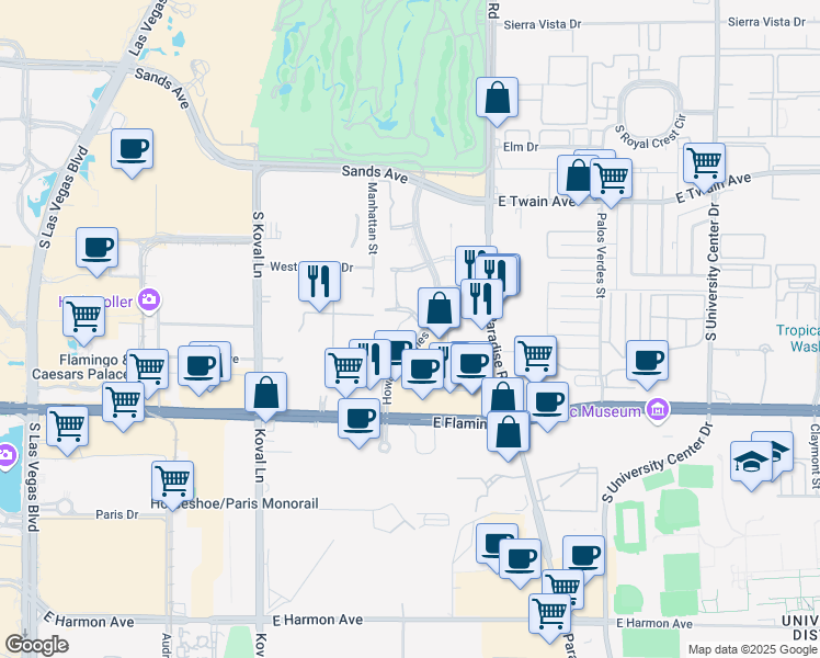 map of restaurants, bars, coffee shops, grocery stores, and more near 3993-4013 Howard Hughes Parkway in Las Vegas