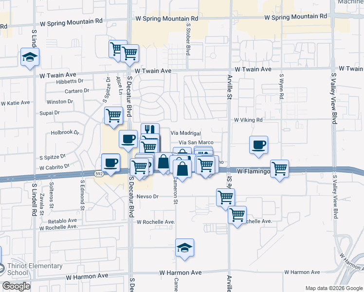 map of restaurants, bars, coffee shops, grocery stores, and more near 4594 Vía San Rafael in Las Vegas