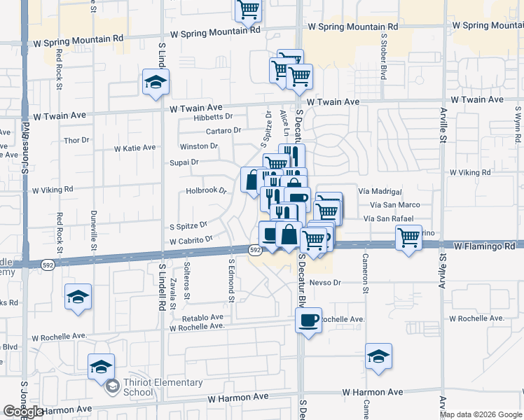 map of restaurants, bars, coffee shops, grocery stores, and more near 3992 Delos Drive in Las Vegas
