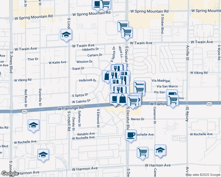 map of restaurants, bars, coffee shops, grocery stores, and more near 3992 Delos Drive in Las Vegas