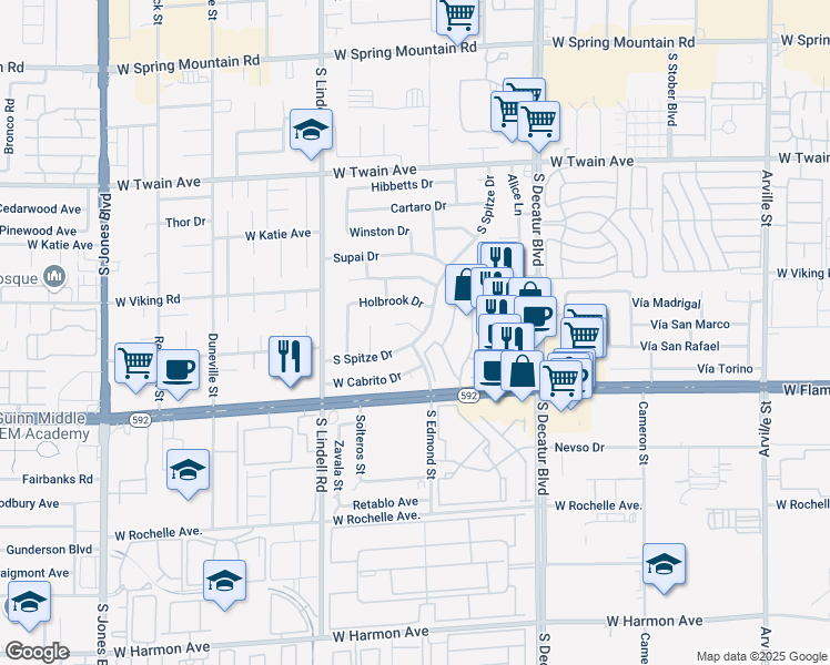 map of restaurants, bars, coffee shops, grocery stores, and more near 4015 South Spitze Drive in Las Vegas