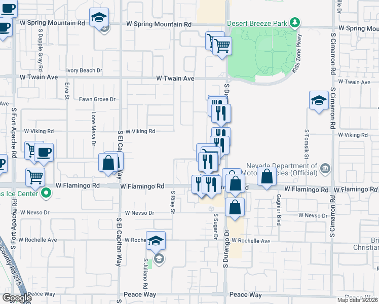 map of restaurants, bars, coffee shops, grocery stores, and more near 3979 Ruskin Street in Las Vegas