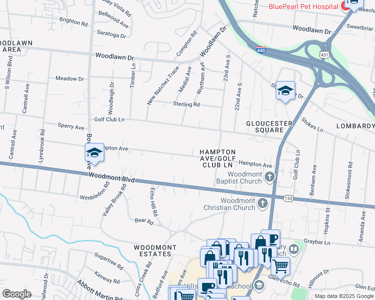 map of restaurants, bars, coffee shops, grocery stores, and more near 2312 Hampton Avenue in Nashville