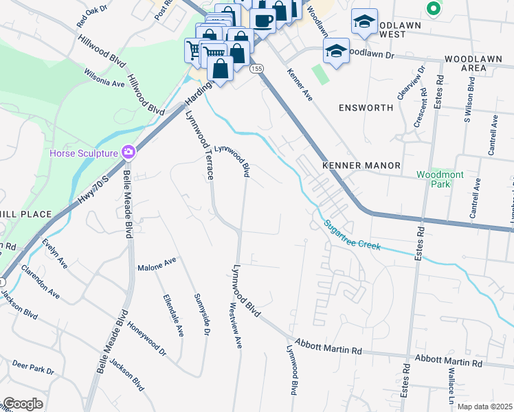 map of restaurants, bars, coffee shops, grocery stores, and more near 216 Lynnwood Boulevard in Nashville